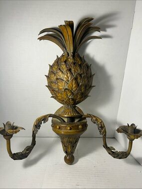 Ornate Pineapple Wall Sconce Candle Holder - Gold Tone 18 inches H